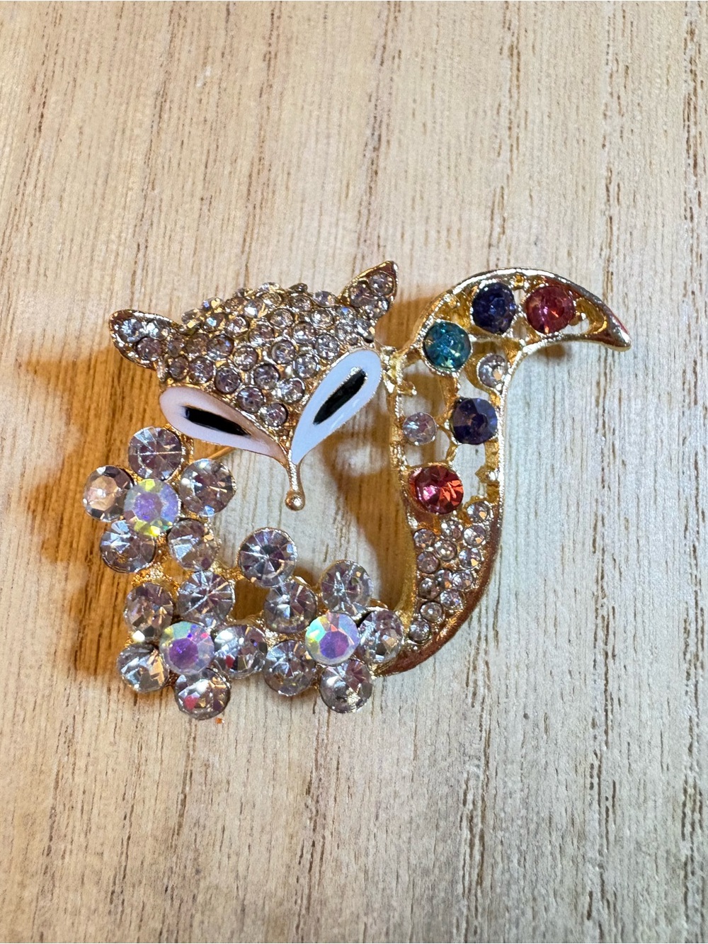 Gold-Tone Crystal Fox Brooch with Multicolor Accents